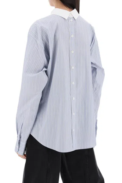 Shop Acne Studios Striped Shirt With Double Closure In 蓝白色