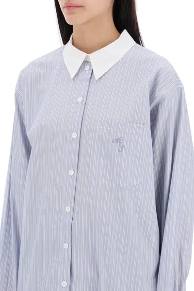 Shop Acne Studios Striped Shirt With Double Closure In 蓝白色