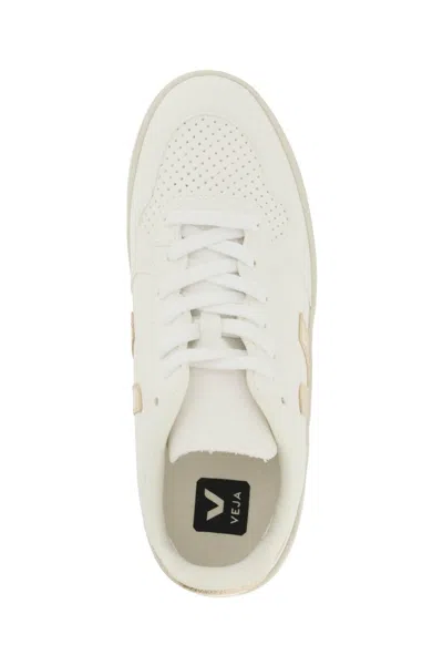 Shop Veja Chromefree Leather V 10 Sneakers In White,gold