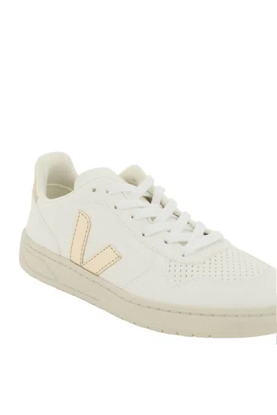 Shop Veja Chromefree Leather V 10 Sneakers In White,gold