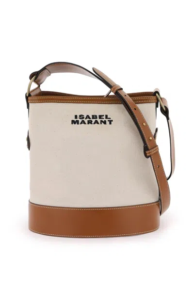 Shop Isabel Marant Samara Cotton Canvas Shoulder Bag In 中性，棕色