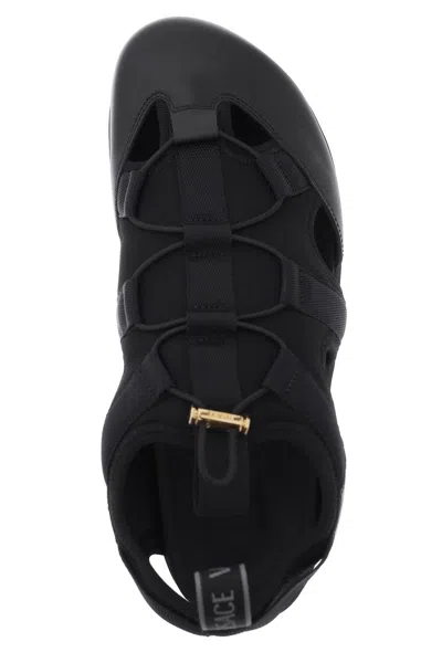 Shop Versace Medusa Track Sandals In Black