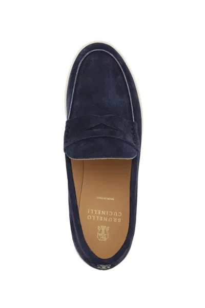 Shop Brunello Cucinelli Suede Loafers In Blue