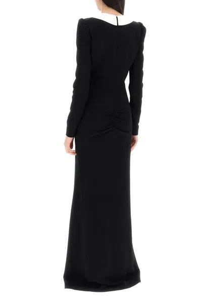 Shop Alessandra Rich Maxi Cady Dress With Pink Applique In Black