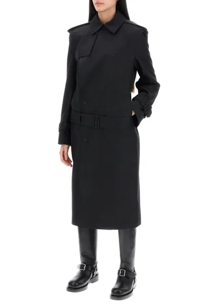 Shop Burberry Double Breasted Silk Twill Trench Coat In Black