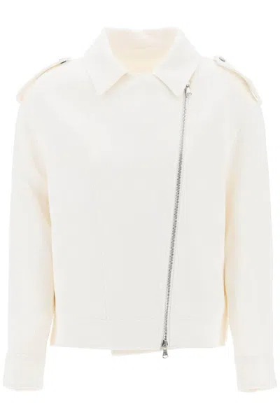 Shop Brunello Cucinelli Cotton Linen Biker Jacket In White