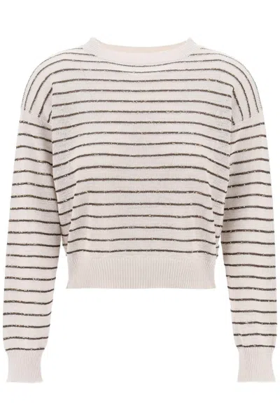 Shop Brunello Cucinelli Dazzling Stripes Cotton Sweater In 米色，中性