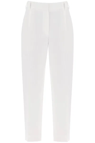 Shop Brunello Cucinelli Tapered Pants With Ple In White