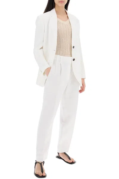 Shop Brunello Cucinelli Tapered Pants With Ple In White