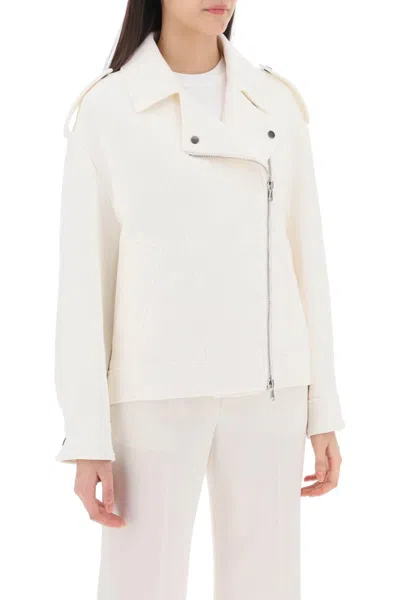 Shop Brunello Cucinelli Cotton Linen Biker Jacket In White