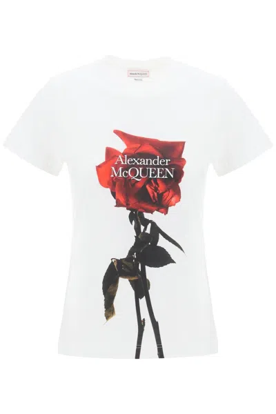 Shop Alexander Mcqueen Shadow Rose T Shirt In White