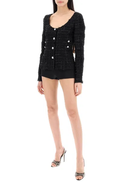 Shop Alessandra Rich Tweed Jacket With Sequins Embell In 黑色的