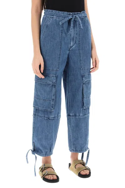 Shop Marant Etoile Isabel  Ivy Cargo Pants In Washed Effect Canvas Fabric In Blue