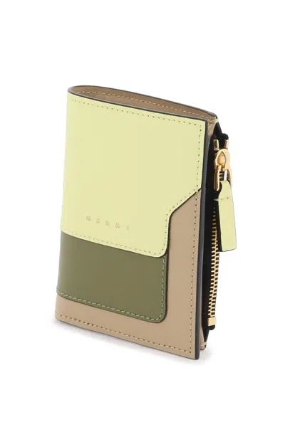 Shop Marni Multicolored Saffiano Leather Bi Fold Wallet In 米色，绿色