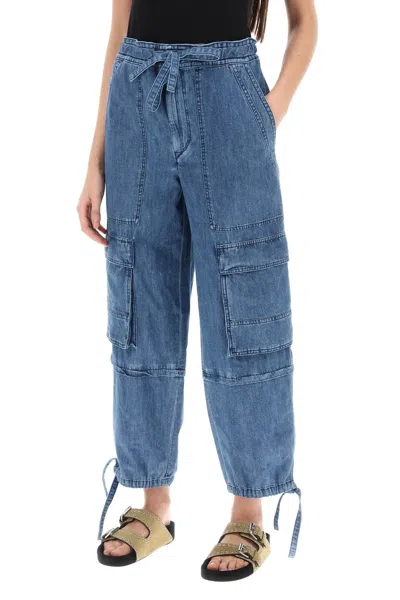 Shop Marant Etoile Isabel  Ivy Cargo Pants In Washed Effect Canvas Fabric In Blue