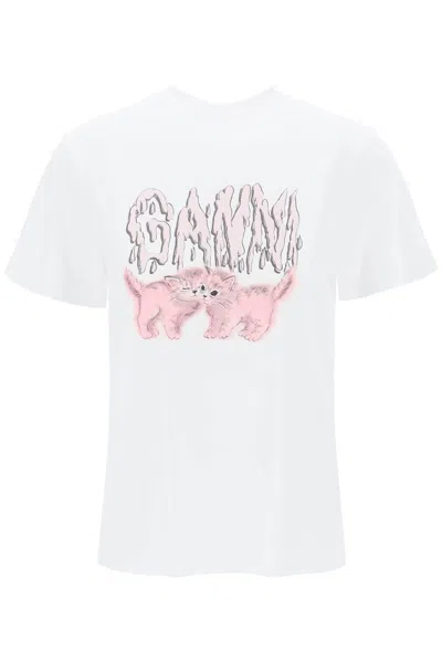 Shop Ganni Graphic Print T Shirt In White
