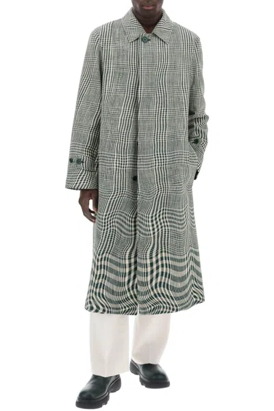 Shop Burberry Houndstooth Car Coat With In 中性，绿色