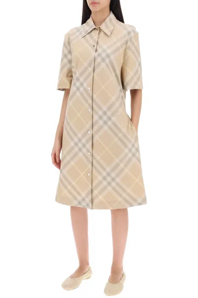 Shop Burberry Check Shirt Dress In 米色，中性