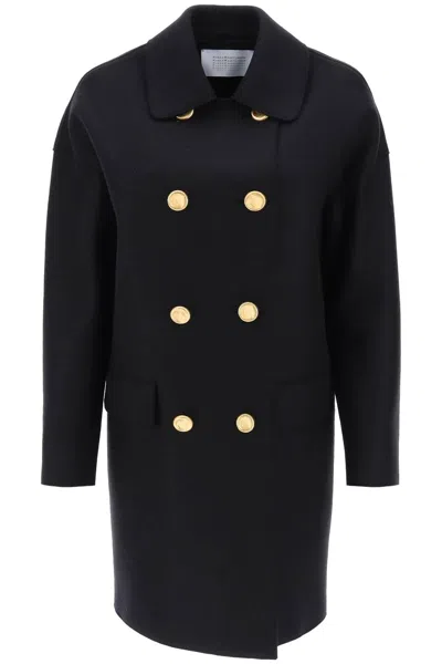 Shop Harris Wharf London Midi Coat In Pressed Wool In 黑色的