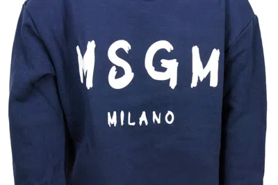 Shop Msgm Long-sleeved Crewneck Sweatshirt With Logo Lettering In Blu