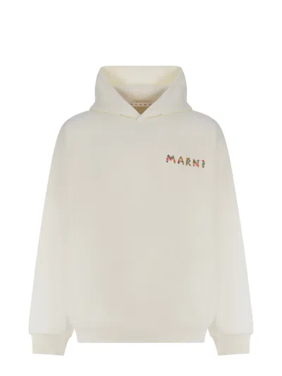 Shop Marni Hooded Sweatshirt  Made Of Cotton In Off White
