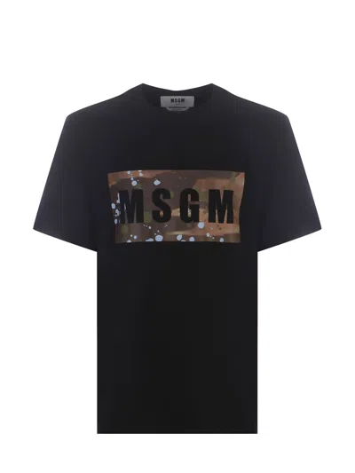 Shop Msgm T-shirt  Camo Made Of Cotton In Nero