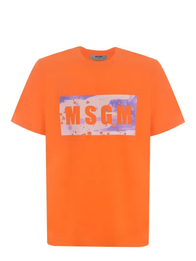 Shop Msgm T-shirt  Camo Made Of Cotton In Arancione