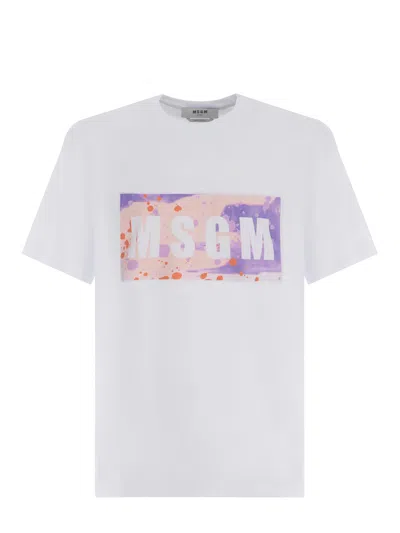 Shop Msgm T-shirt  Camo Made Of Cotton In Bianco