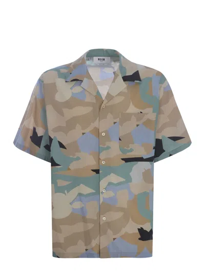 Shop Msgm Shirt  Camo Made Of Cotton Poplin In Camouflage