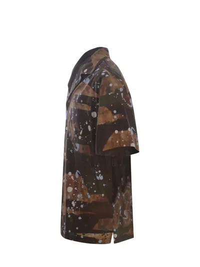 Shop Msgm Shirt  Dripping Camo Made Of Cotton In Camouflage Marrone