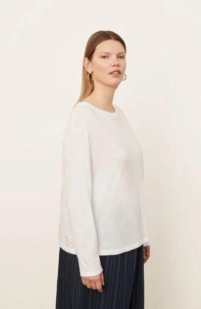 Vince Boxy Long Sleeve Cotton Crewneck Top In Optic White
