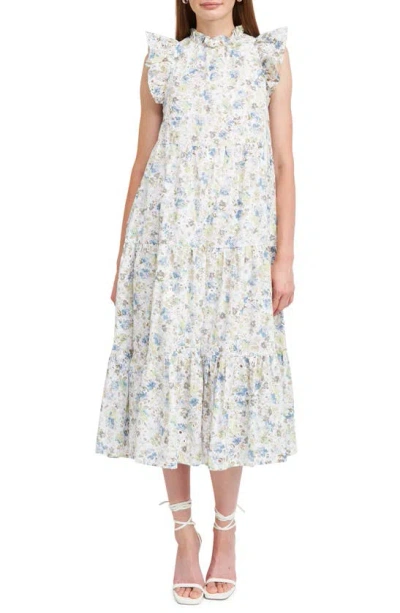 Shop En Saison Eliza Floral Ruffle Tiered Cotton Midi Dress In White Multi