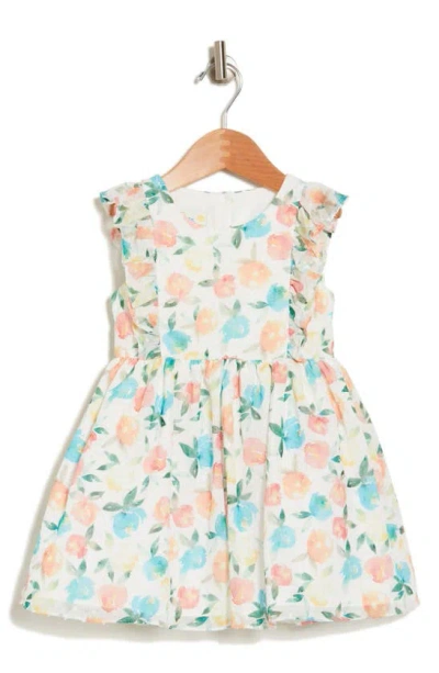 Shop Samara Kids' Peach Print Sleeveless Dress In Ivory Multi