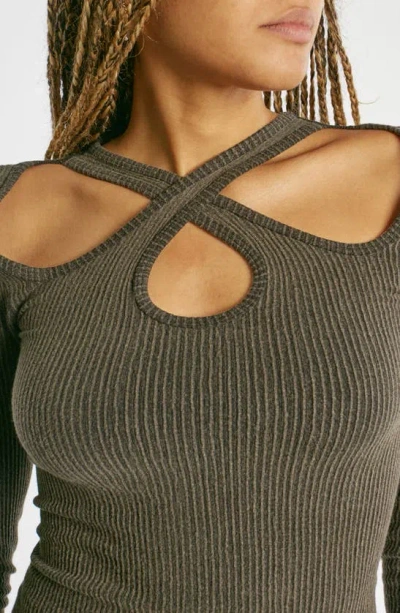 Shop Bdg Urban Outfitters Crossover Cutout Rib Top In Dark Grey