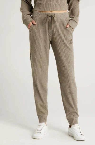 Shop Alo Yoga Muse High Waist Rib Joggers In Olive Tree Heather