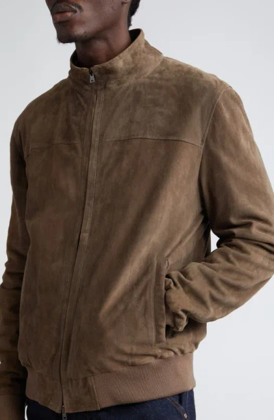 Shop Herno Suede Bomber Jacket In 2600 Taupe