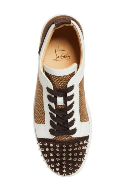 Shop Christian Louboutin Louis Junior Spikes Orlato Sneaker In Cuoio/ White