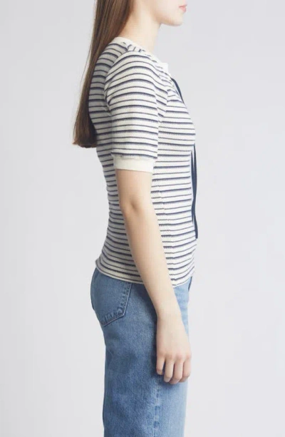 Shop Nation Ltd Reeve Lace Up Cotton Knit Top In Freehand Stripe
