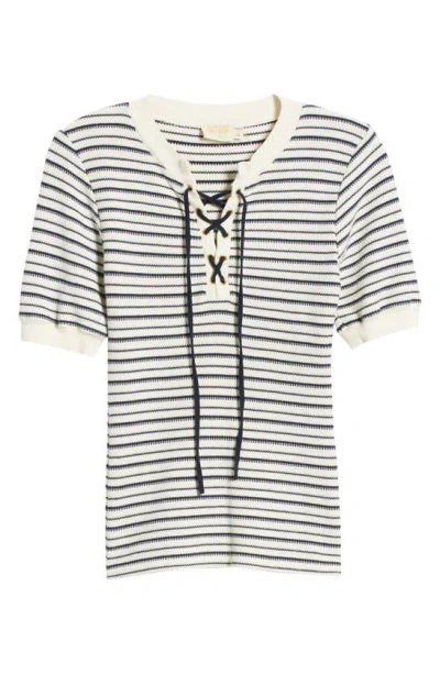 Shop Nation Ltd Reeve Lace Up Cotton Knit Top In Freehand Stripe