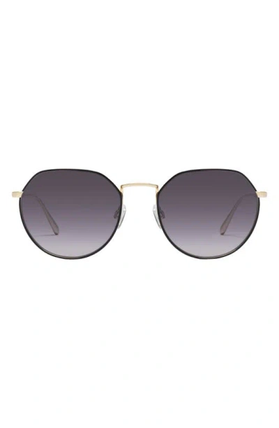 Shop Quay Rooftop 50mm Polarized Round Sunglasses In Black Gold/ Smoke