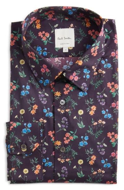 Shop Paul Smith Tailored Fit Floral Cotton Button-up Shirt In Dark Navy
