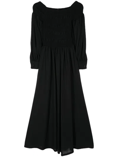 Shop Max Mara Off Shoulder Wool Dress In ブラック