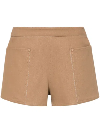 Shop Max Mara Cotton Mini Shorts In ブラウン