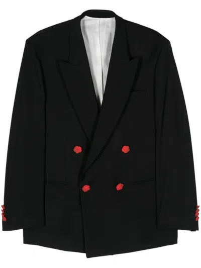 Shop Canaku Double-breasted Blazer In ブラック