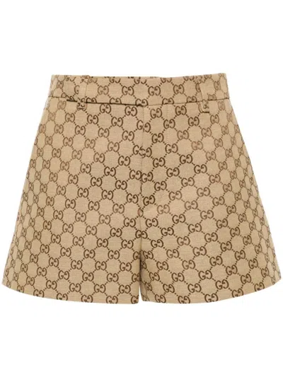Shop Gucci `gg Canvas` Shorts In Beige