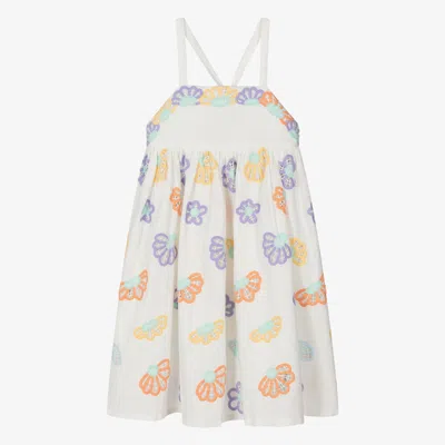 Shop Stella Mccartney Kids Teen Girls Ivory Floral Linen Dress