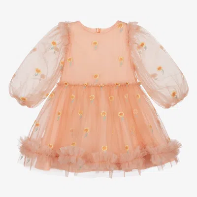 Shop Stella Mccartney Kids Girls Pale Orange Floral Tulle Dress
