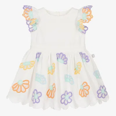 Shop Stella Mccartney Kids Girls Ivory Flower Embroidered Dress