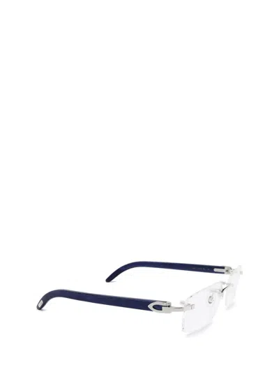 Shop Cartier Eyeglasses In Platinum & Blue