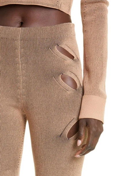 Shop Dion Lee Lock Slit Ribbed Cutout Pants In Camel/ Black